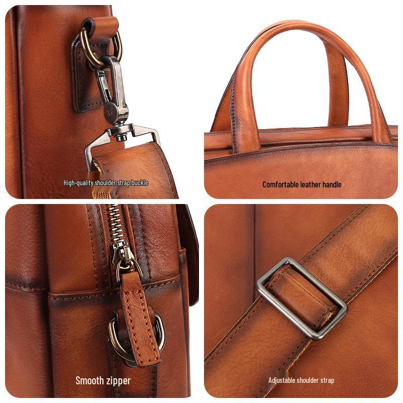Men's Large Genuine Leather Briefcase: Business Casual Document & Laptop Bag