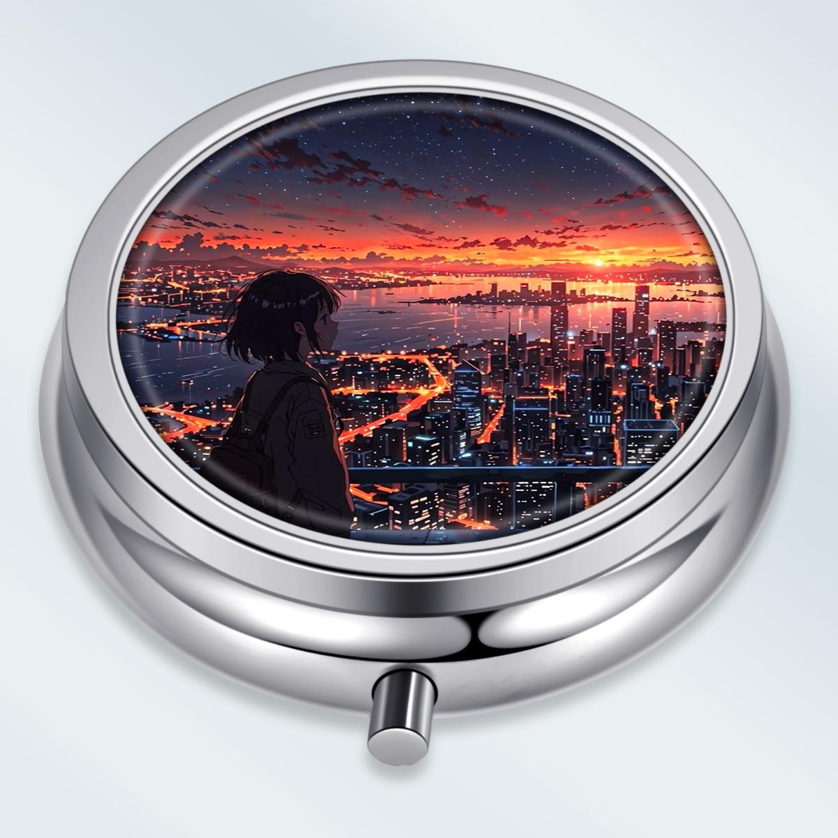 

Portable Pill Box with 3 Compartments, Mini Metal Medicine Organizer Case, Cute Printed Pill Container for Vitamins, Pills, Jewelry, Travel, Daily Use разноцветный