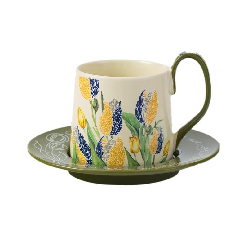 French-Inspired Tulip Tea & Coffee Ceramic Cup and Saucer Gift Set