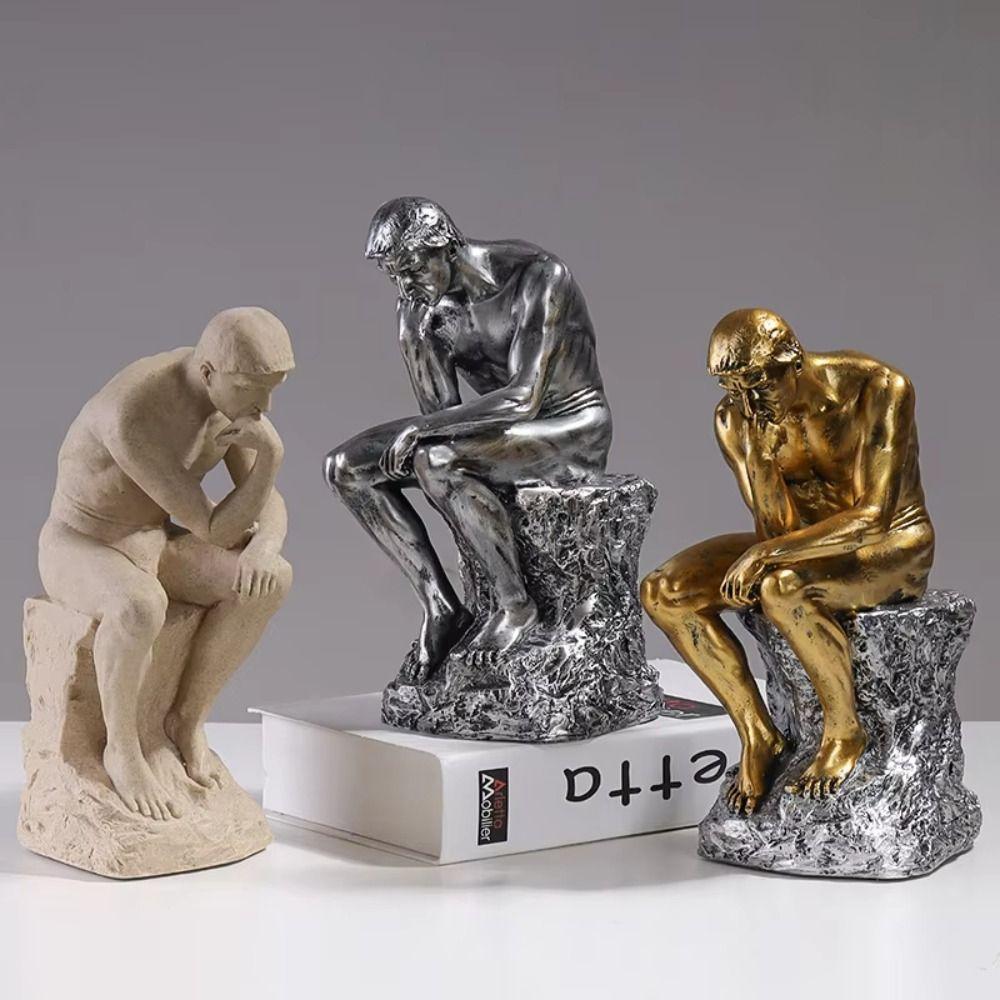 European Style Thinker Sitting Resin Sculpture Creative Thinker Desk Craft Living Room