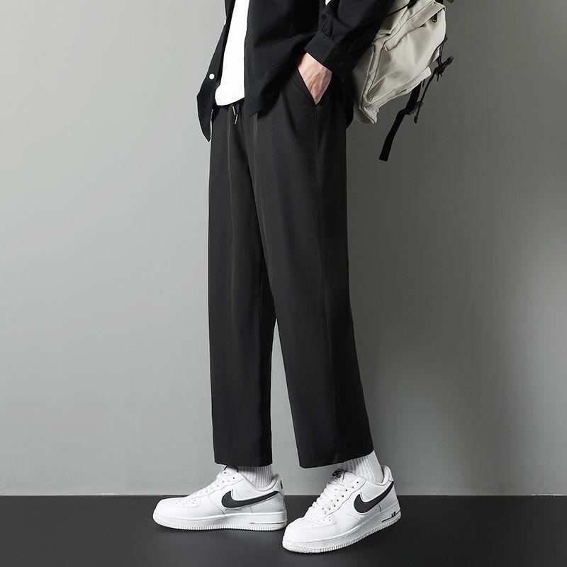 Men's Trendy Loose-Fit Summer Sports Pants - Ice Silk, Straight Wide-Legged, Cropped.