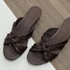Cowhide version! Temperament commuter wedge heel one-word cool slippers women's new kinked open-toed half slippers