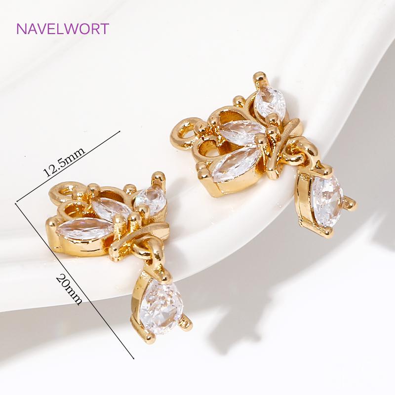 2/4Pcs Brass Leaf Charms 18K Gold Plated Charms Connector,Inlaid Zircon Leaf Charms Pendants For Jewelry,DIY Jewelry Material