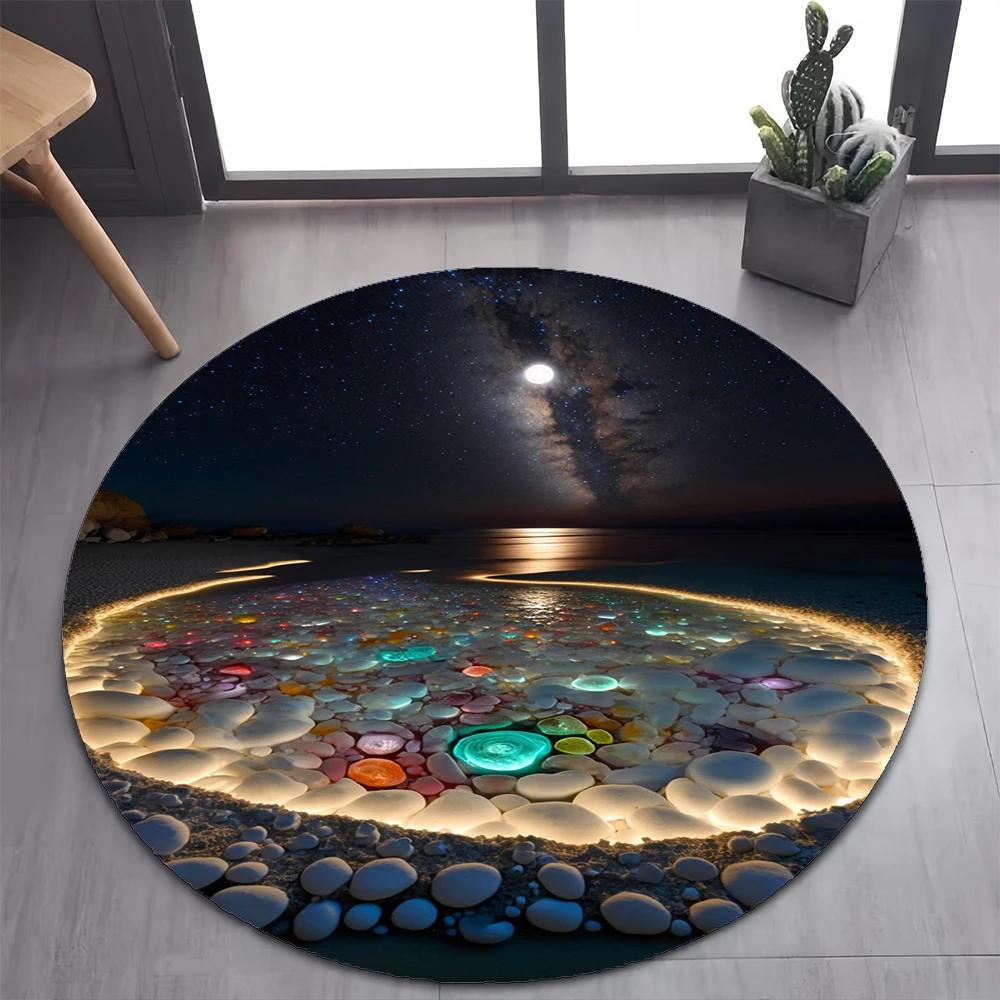 2025 New Style Colorful Rainbow Pebble Road Beach Stone Round Carpet Rug for Bedroom Living Room Decoration,pet Decor Floor Mat Diameter 60cm