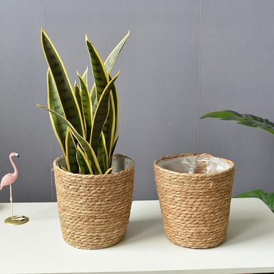 Straw Woven Thickened Plant Basket Flowerpot Jacket Home Living Room Rattan Bamboo Basket Seaweed Rope Handmade Flower Basket