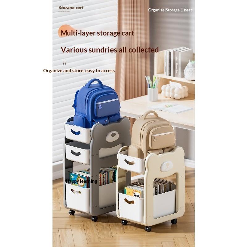 Multifunctional Mobile Bookshelf Cart for Desk Backpack Snack Storage Student Study Organizer Home Dormitory Space Saving Shelf