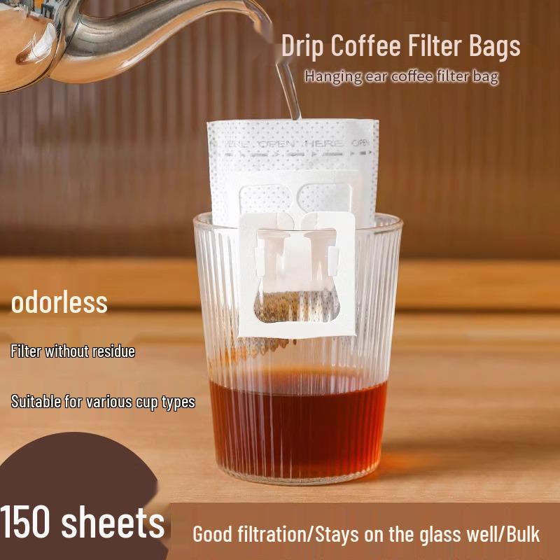 Hanging Ear Pour-Over Coffee Filter Bags with Storage – Conical Disposable Mesh, One-Piece Design