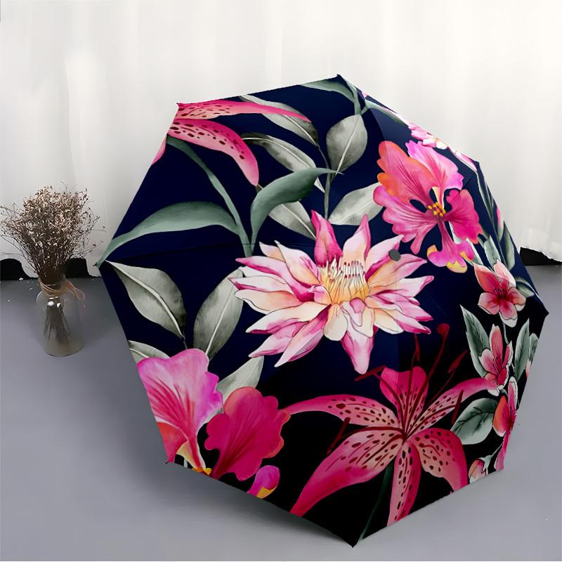 1pc Floral Pattern Open/Close Folding Umbrella, All- Portable Umbrella for & Men, Stylish Accessory (Holiday Gift) 8-Rib yy251213188