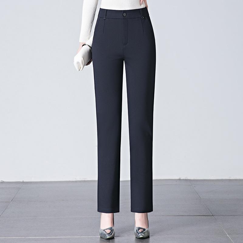Women's High-Waisted Stretch Baguette Pants: Cotton-Blend Straight-Leg Cigarette Pants, Spring 2025 Casual Wear for Middle-Aged Moms.