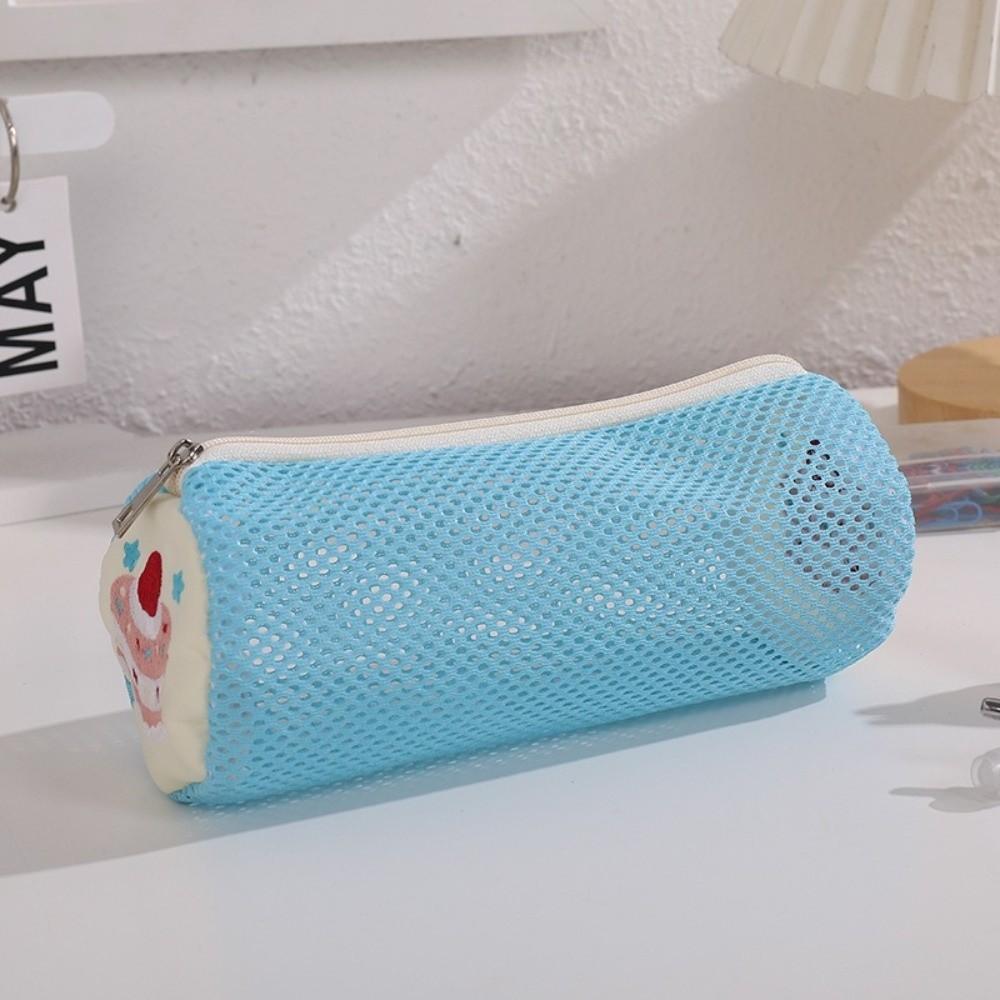 Cake Embroidery Pencil Case Mesh Pencil Pouch Korean Style Stationery Pouch Gift синий