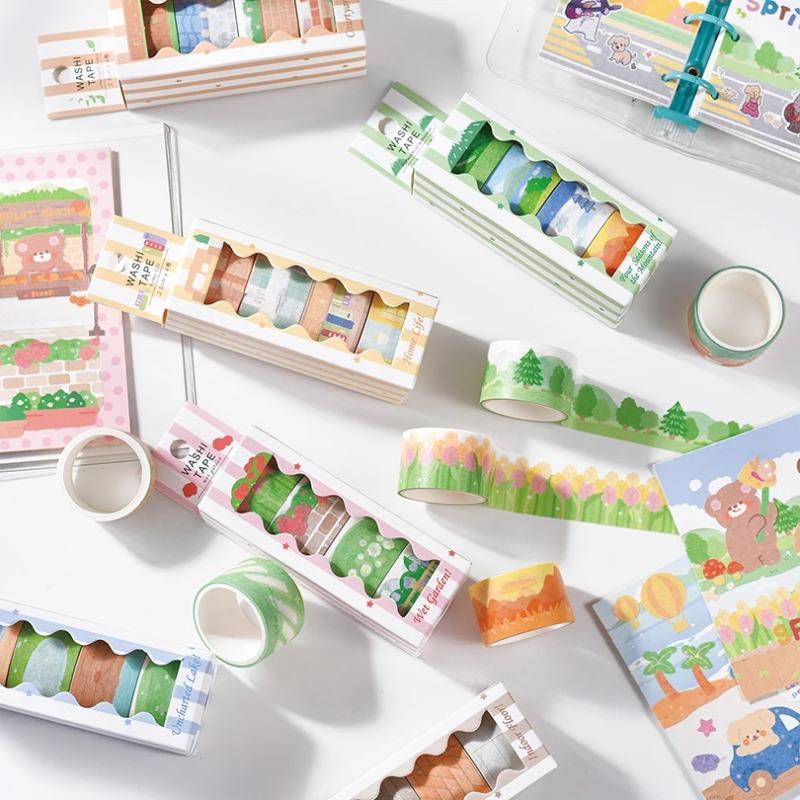 4Pcs Landscape Washi Tape Set Basic Decorative Adhesive Tape Stationery Washitape Scrapbook Album Journal Supplies Masking Tape