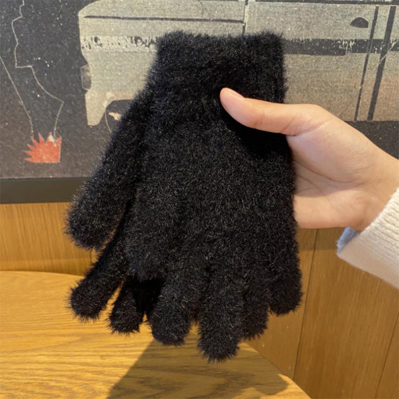 

Милые бархатные теплые пушистые перчатки кораллового цвета в корейском стиле, зимние, плюшевые, утолщенные, защищающие от холода, универсальные перчатки 3