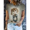 Women's T-shirt Funny Animal Lion 3D Print Summer Crew Neck Short Sleeve Outdoor Casual T Shirts Female Women Clothing Pullover
