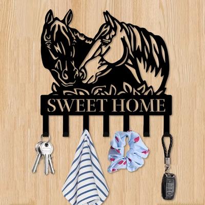 1 stuks, Wandmontage Twee Paardenhoofden Metalen Sleutelhanger, Multifunctionele Kleding Tas Sleutelhaak, Decoratieve Woonkamer Wandhaak, Metalen Wand