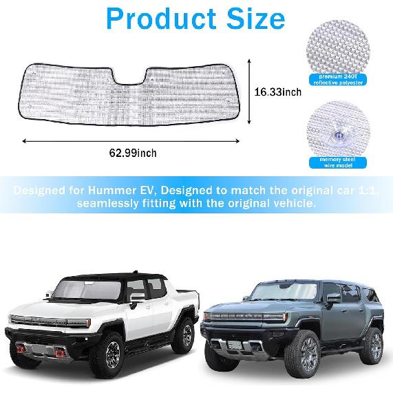 for Hummer EV Accessories Windshield Sun Shade Front Sun Visor for Car Windshield Foldable&Reflective Car Sun Visor Blocks Sun Rays Keep Cooler for