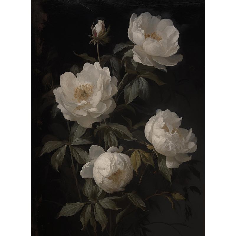 Spring Flowers Painting In Vintage Vase Moody Peonies Rose Poster Vintage  Still Life Art Canvas Print Botanical Farmhouse Decor