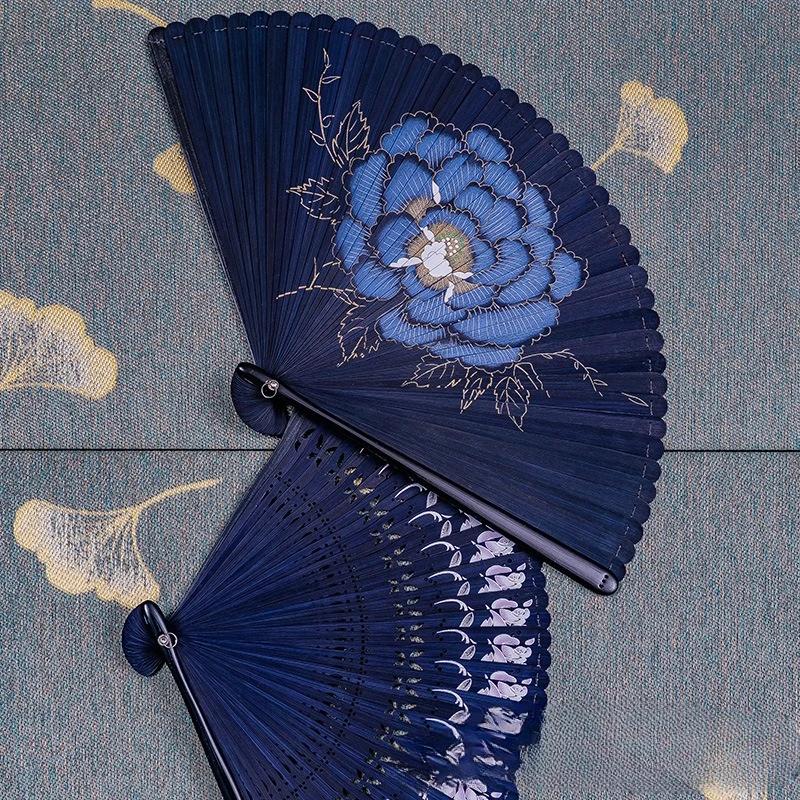 Fan Chinese Style Ancient Style Women's Japanese Classical Black Folding Fan Easy To Open and Close for Personal Use