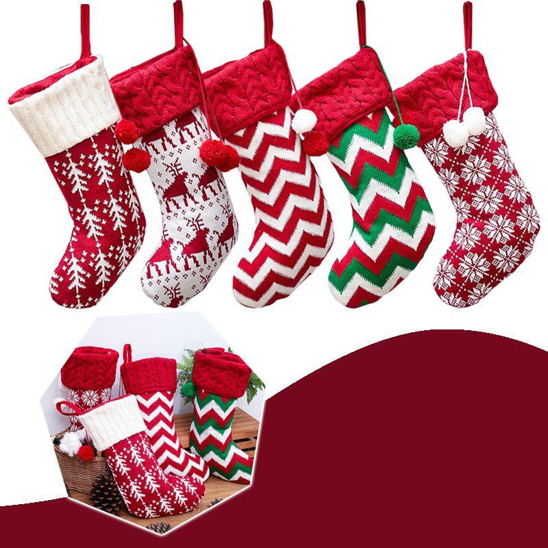 Julstrumpa Stickad Julstrumpa Säck Presentpåse Träd Öppen spis Prydnad Dekor