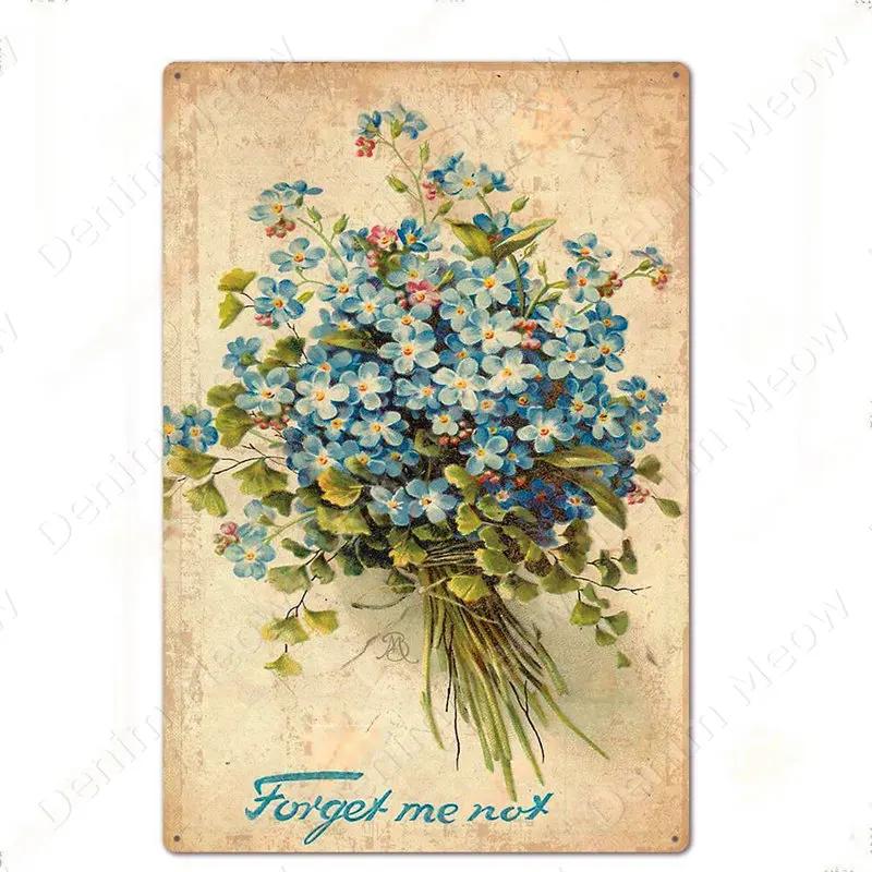 Blumen Retro Metallschild für Hinterhof Schlafzimmer Dekorationen, Rosen Wandkunst Poster, Lavendel Vintage Blechschild, Liebesgeschenk für Frau