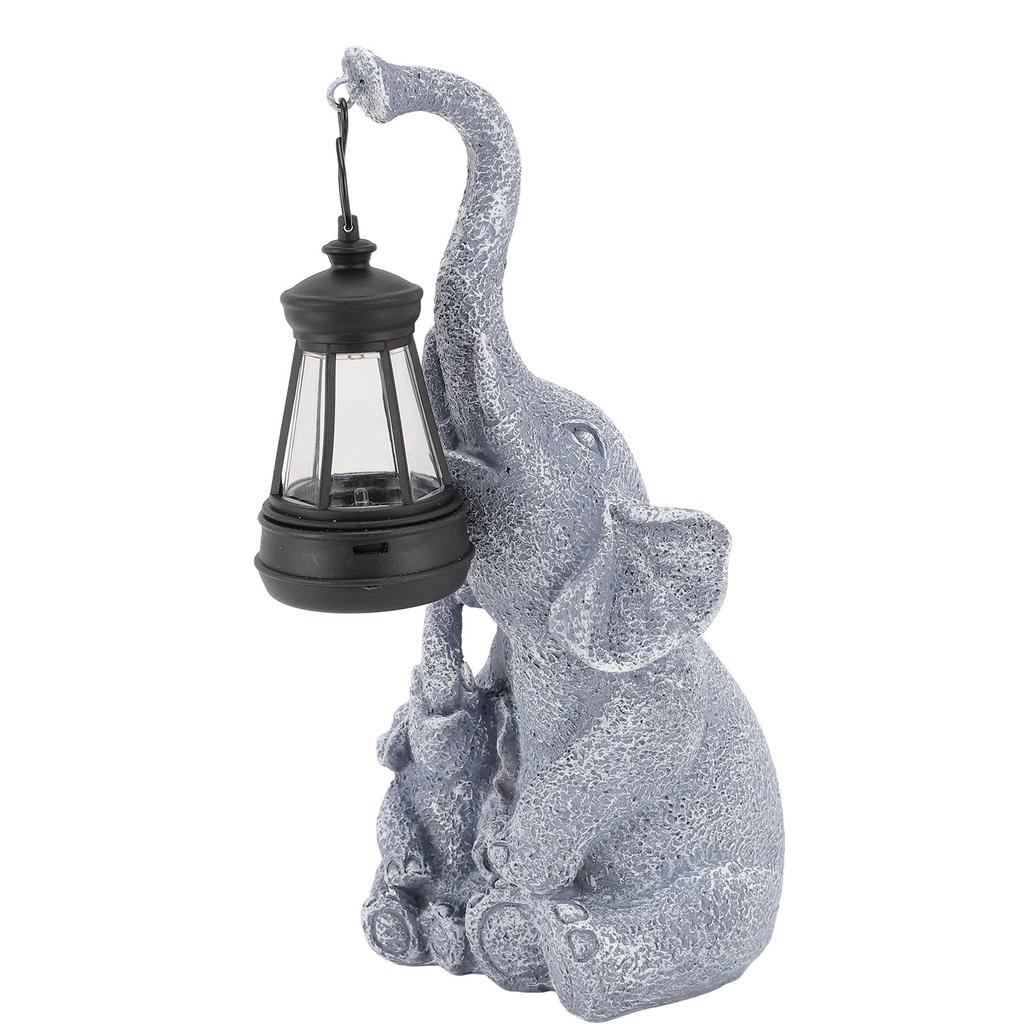 Solar Outdoor Garden Statues Lights Mother Cute Toddler Elephant Figurines with Solar Lantern Decor