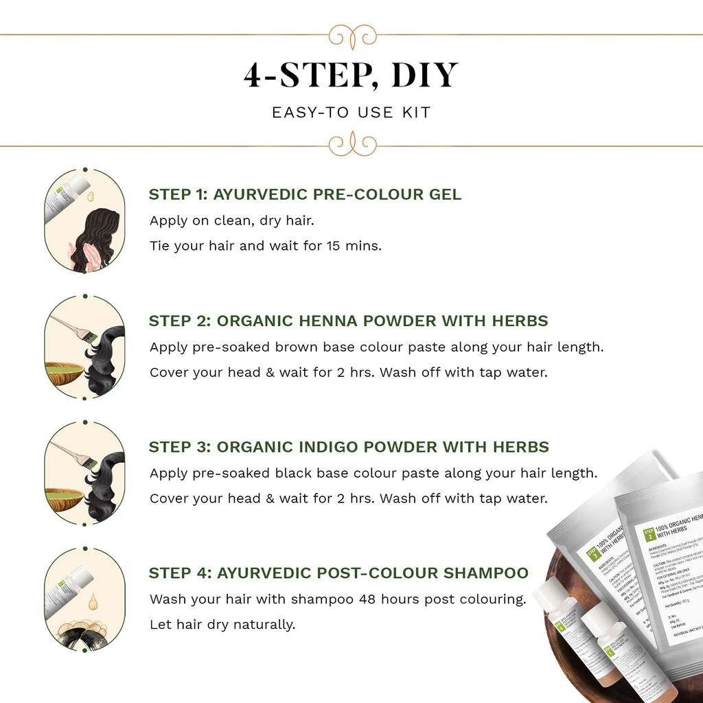 SESA 4 Step Natural Hair Colour Kit For Grey Hair Coverage Organic Ayurvedic No Ammonia PPD Peroxide 200g + 40ml DIY Use