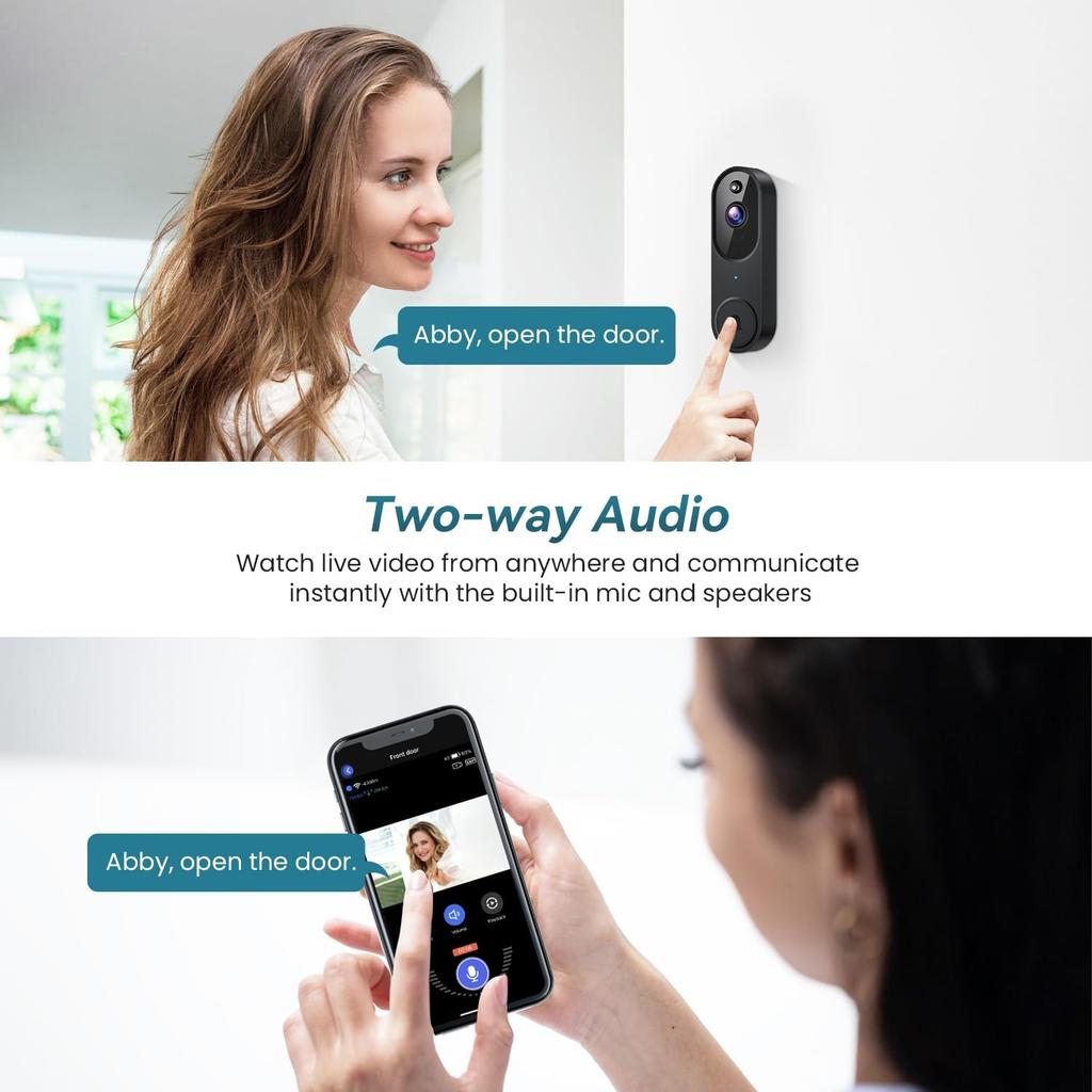 Wireless Wi-Fi Video Doorbell Camera with Two Way Audio, AI Motion Detection, Night Vision and Cloud Storage, 2.4G Wi-Fi Only