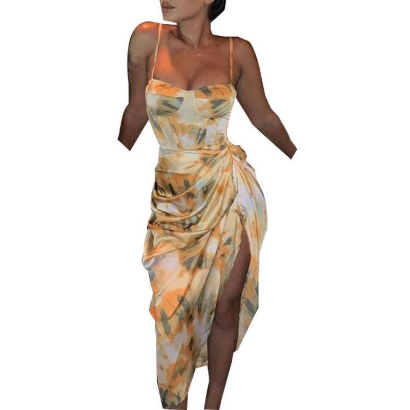 New Platycodon Print V-neck Suspender Dress Temperament Dress