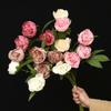 4 Heads Faux Silk Peony Floral Arrangements Real Touch Artificial Flowers DIY Home Decor Fake Flower Branches Photography Props