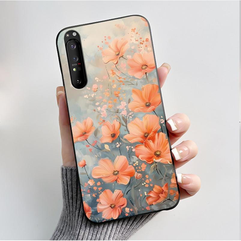 Hülle für Sony Xperia 1 II 1 III Luxus Mode Schmetterling Blume Schwarzes Silikon TPU Weiche Handyhülle für Sony 1II 1III Rückseite
