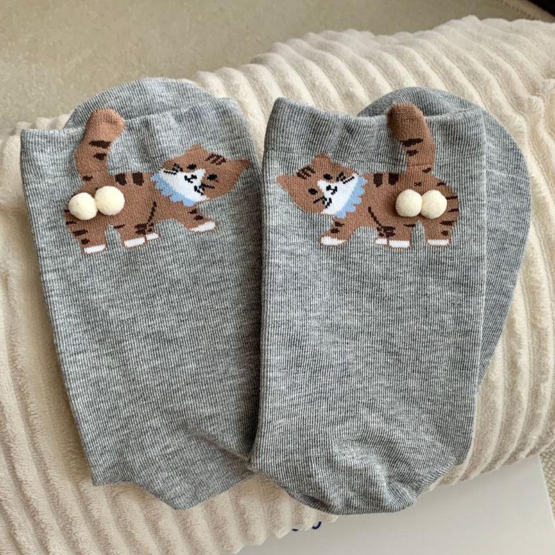 

1 пара Мультяшные Дышащие Принтованные Легкие На ощупь Многоэлементные Удобные Красочные Теплые Повседневные Милые Носки Яйцо Кот Дружелюбные к коже светло-серый