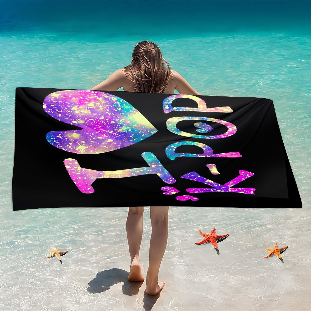 1PC Starry Sky I Love Kpop Print Beach Towel, Soft Absorbent Lightweight Microfiber Towel for Beach Party Travel Camping