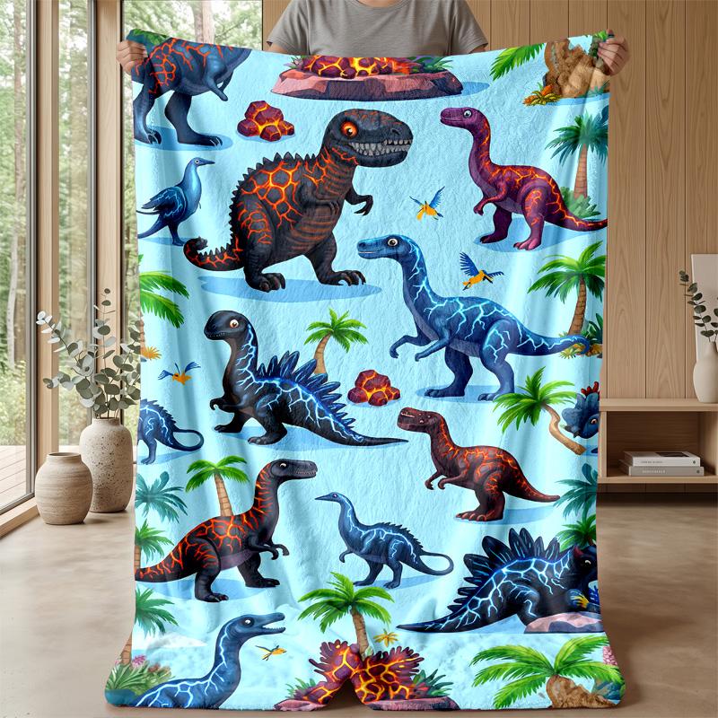 Dinosaur Garden Parade Blanket Personalized Name Flannel Blanket Soft Cozy Plush Throw for Sofa Bed Lightweight Home Decor