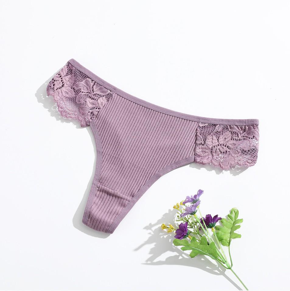 Girls' Lace Tummy Control Ribbed T-Back Underwear, Low-Waist, Breathable Cotton T-Pants