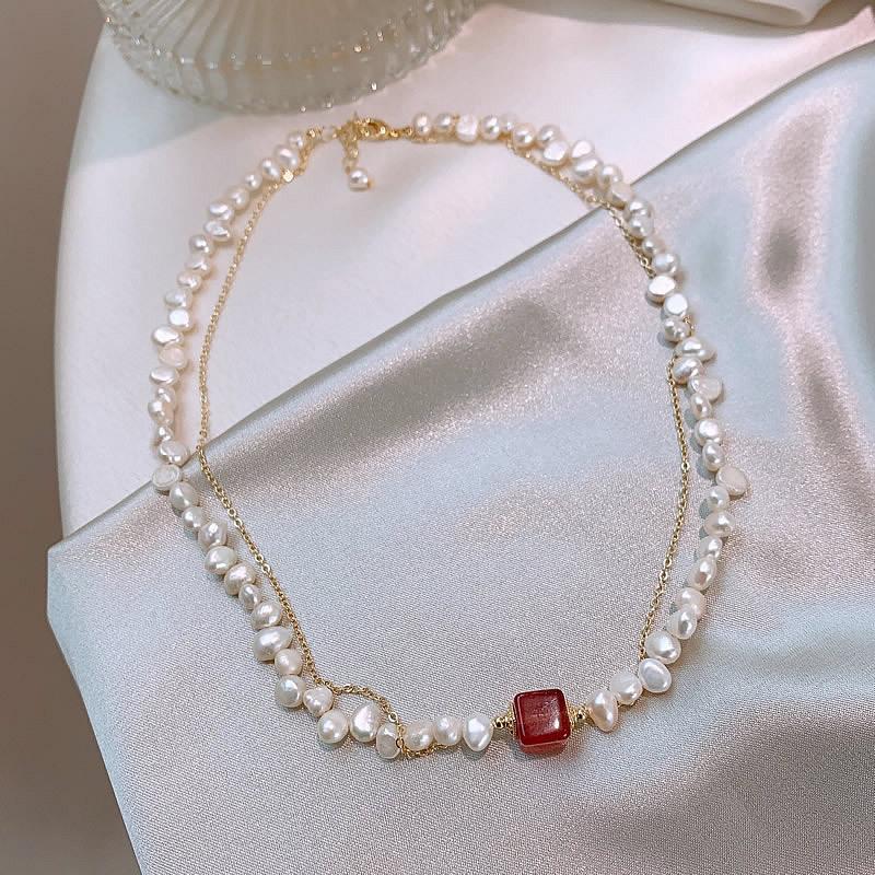 

New Arrival Elegant Natural Freshwater Pearl & Square Strawberry Quartz 14K Gold Filled Female Necklace For Women Gifts
