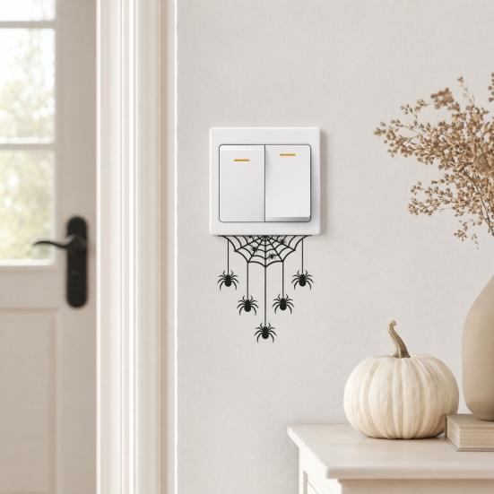 jijijing Halloween Spider Web Light Switch Sticker, Upside Down Decal, Removable Decals, PVC Waterproof Wall Art for Home Bedroom Living Room Entrance