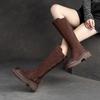 Fashion GKTINOO Retro Long Boots 2025 Winter New Genuine Leather Fashion Side Zipper Knight Boots Thick Soled Booties Women's Shoes