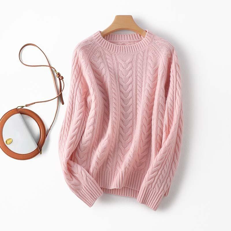 Heavy Twisted Needle Type! Lazy Round Neck Pullover Knitted Sweater Top Women's Thickened Loose 0 Wool Sweater Sweater
