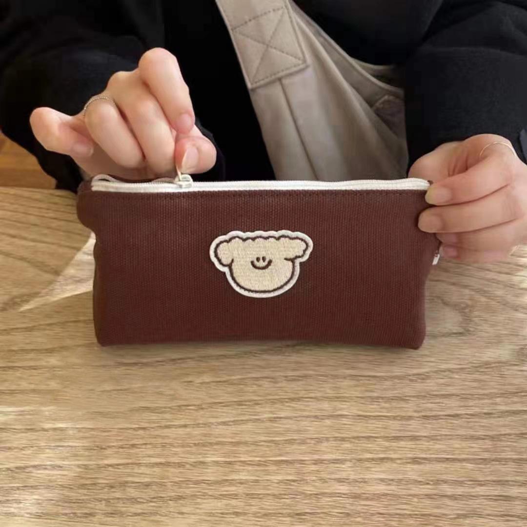 

The Ins Style Pencil Bag Cats and Dogs Large Capacity Simple Stationery Bag Canvas Makeup Bag Beige Brown