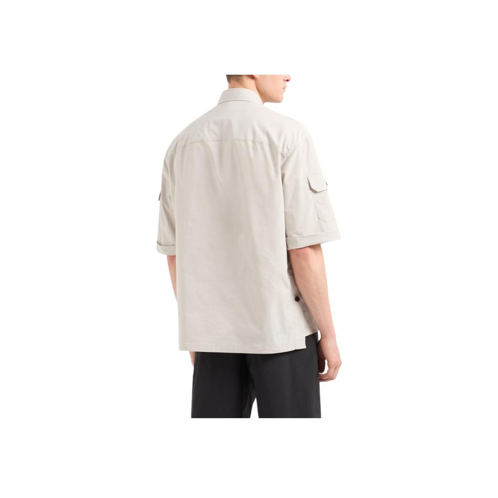 Emporio Armani Ss25 Logo Leather Label Solid Color Short Sleeve Shirt Men shirts Beige EM001522-AF13810-U1098