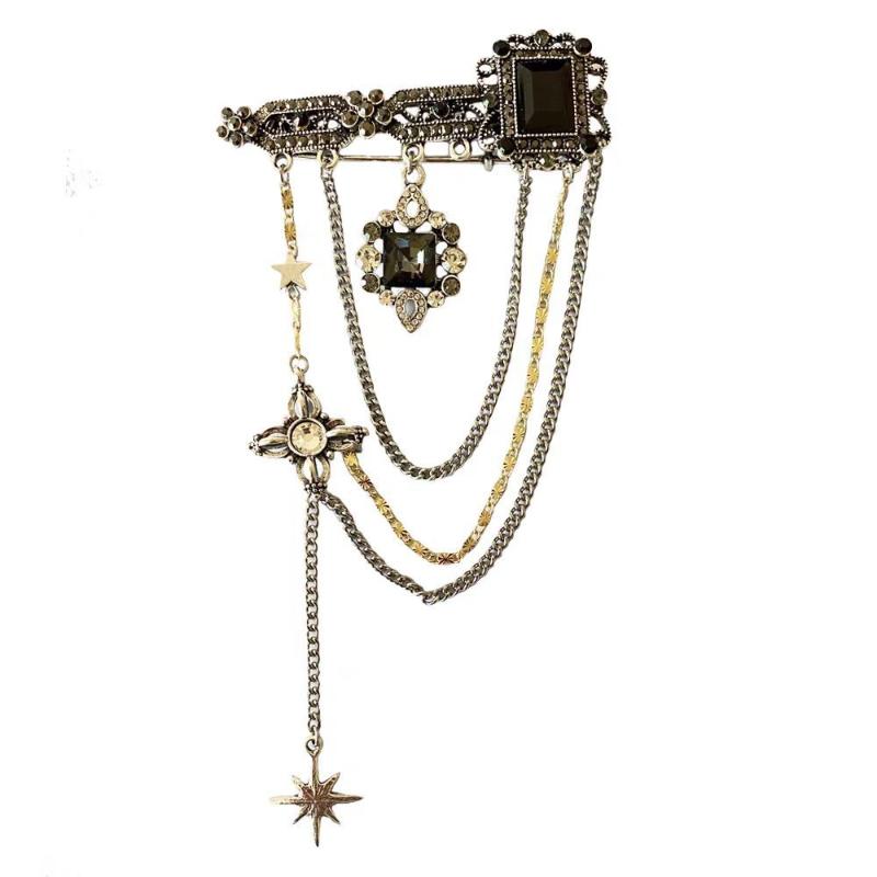 1 Stück Personalisierte Unisex Anzugnadel Accessoires Schmuck Schwarzer Edelstein Funkelnd Stern Quaste Kette Brosche