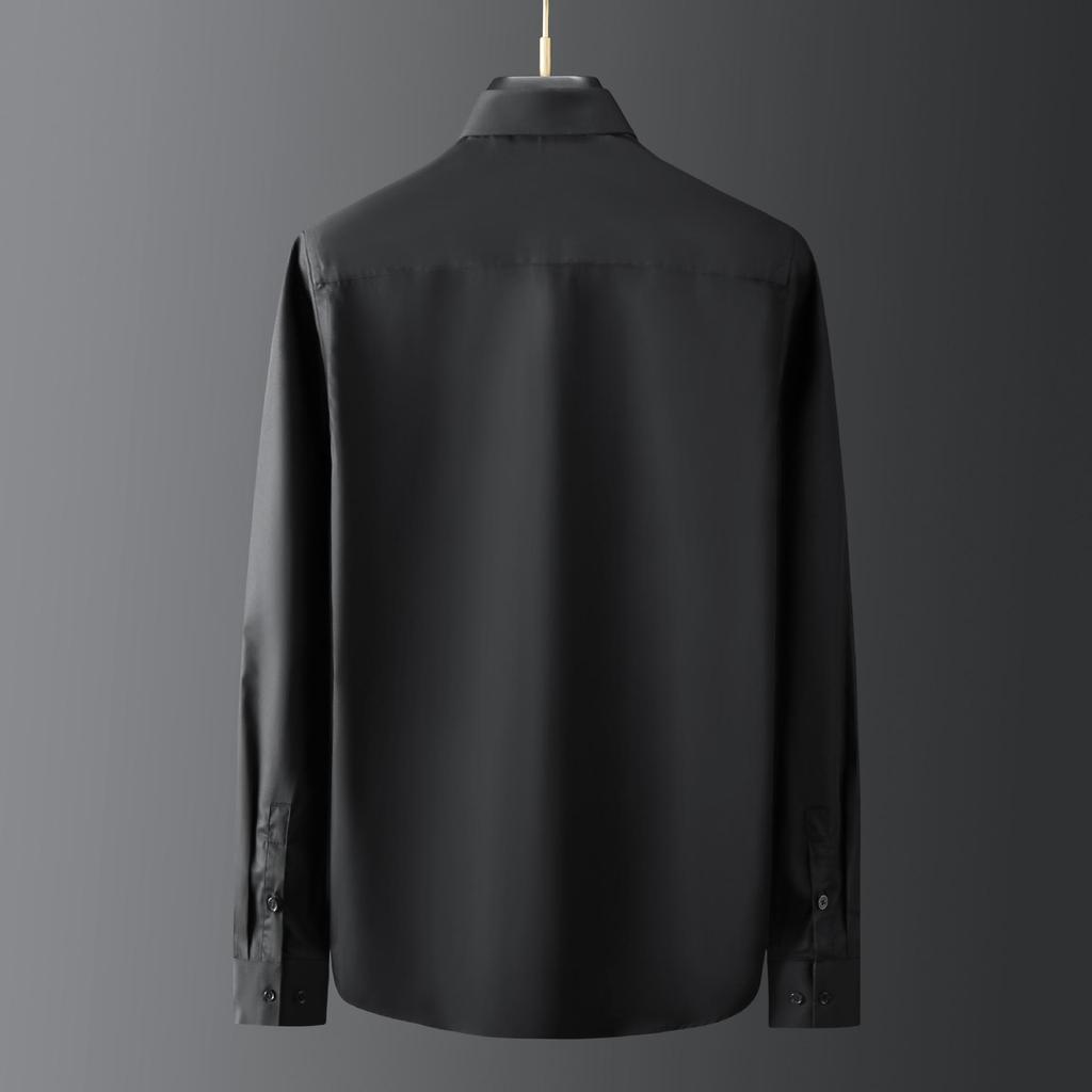 Men's Handcrafted Elegant Black Geometric Beaded Long Sleeve Shirt