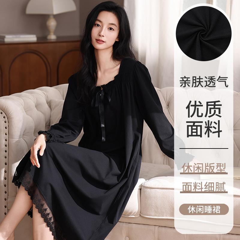 A single drive DNU imitation cotton crepe pajama women's spring and autumn long-sleeved lace dress women's home