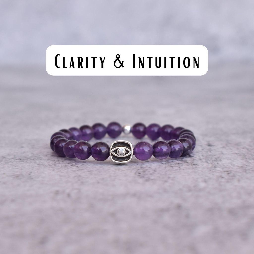 Amethyst Lotus Bracelet Purple Quartz Beaded Bracelet for Women Evil Eye Stretchable Bracelet Healing Gemstone Bracelet Gift for Mother