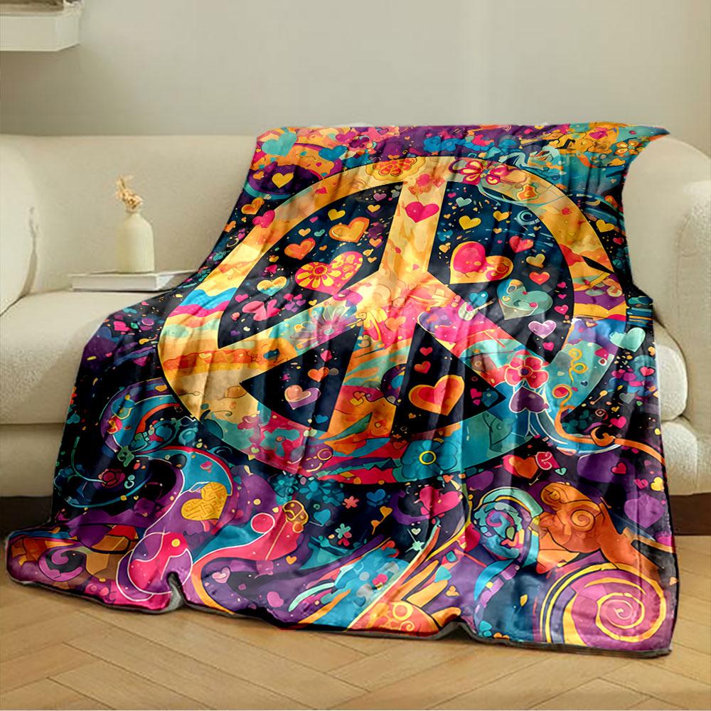 Colorful Peace Sign Blanket for All Seasons Blanket Lunch Break Throw Gift