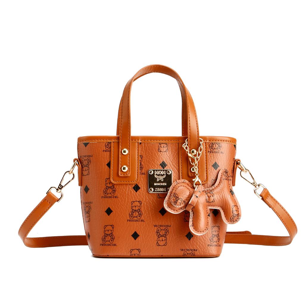 Cute bear printed bucket bag women's new trendy versatile commuter handbag casual shoulder messenger bag trendy
