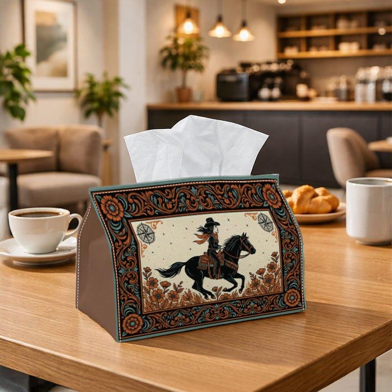 1pc Western Cowboy Horse Tissue Box Holder - Rustic Farmhouse Decor with Cowboy & Horse, Durable Suitable for Living Room, Office,, Western-Themed Acc