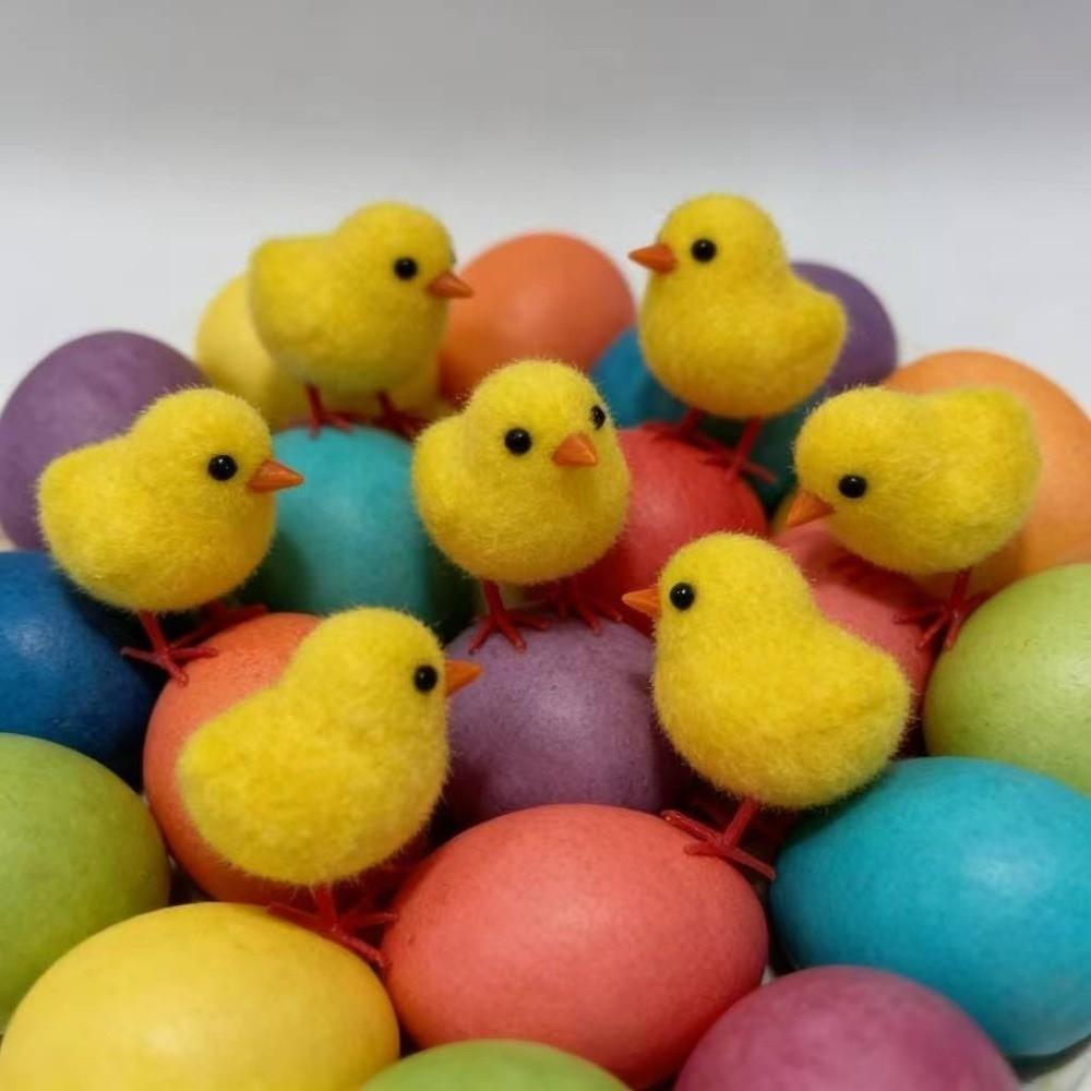 Realistic Easter Chick Figurine Flocking Chicken Doll Cute Plush Chicken Ornament Garden Decor