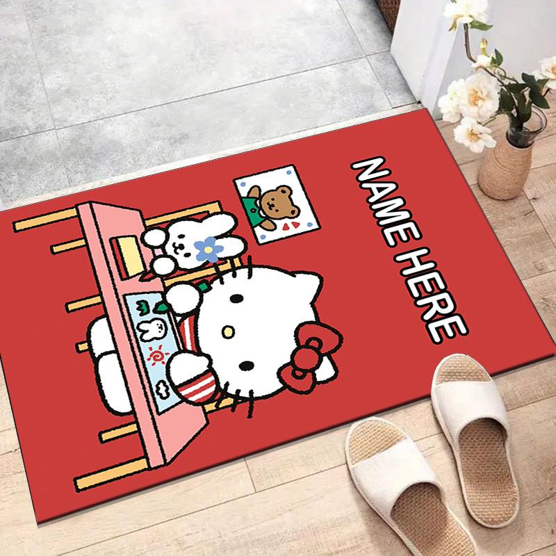 Custom HelloKitty Mat Personalized Name, Polyester Washable Indoor Entryway Rug, Gift for Christmas, Easter, Thanksgiving Day
