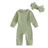 Citgeett Autumn Infant Baby Girl Fall Outfits Long Sleeve Ribbed Jumpsuit Headband Set Fall Clothes