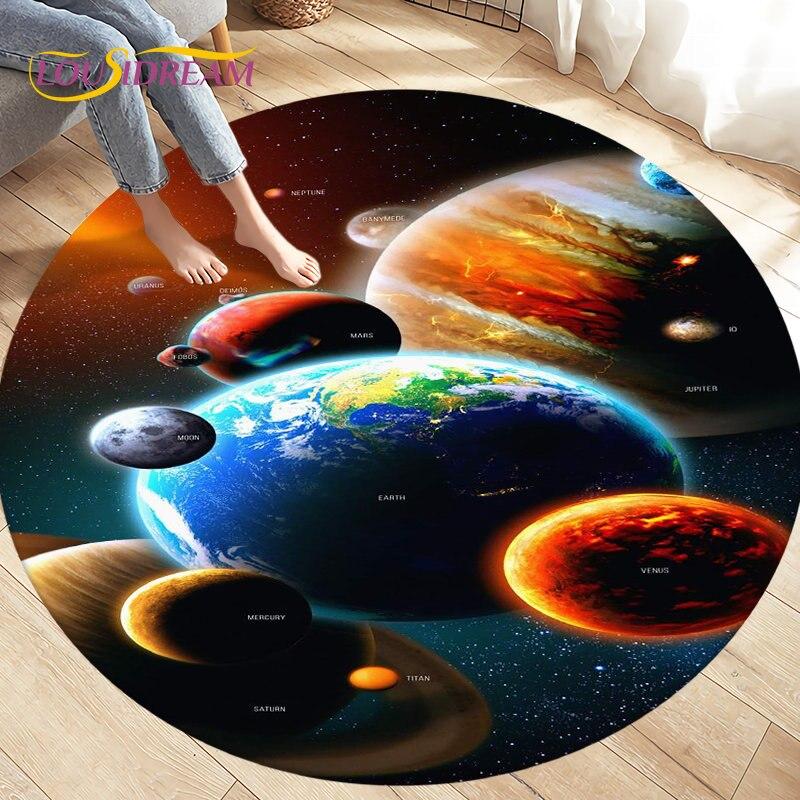 Cartoon Space Astronaut Round Rug Carpet Rug for Living Room Bedroom Sofa Decoration Kids Play Crawl Soft Floor Mat Crawling Mat
